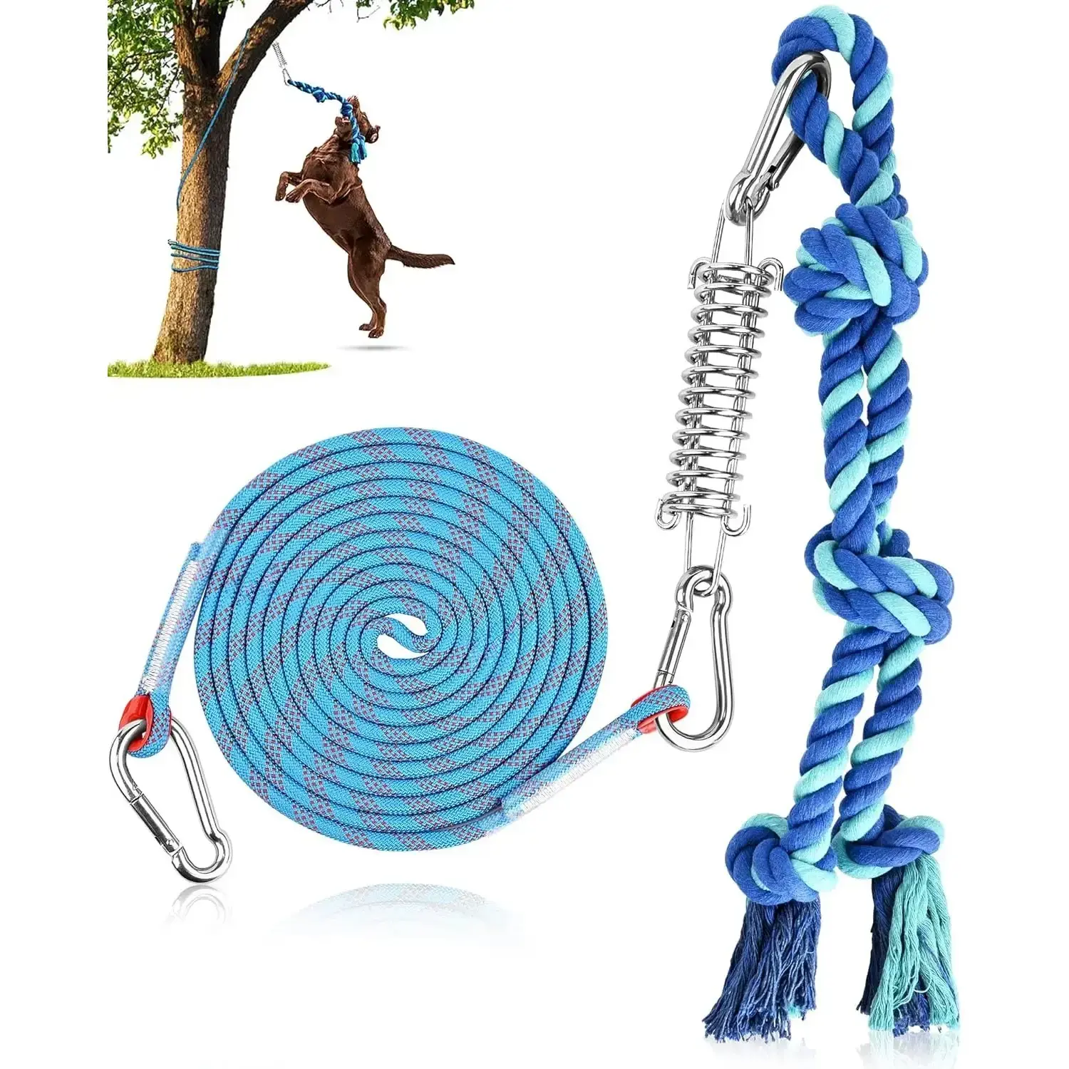 Bungee Dog Toy, Outdoor Dog Tug Toy for Pitbull Interactive Exercise, Spring Pole Tug-of-War Toy with Durable Rope, Hanging Toy for Large Dogs to Reduce Boredom, Blue