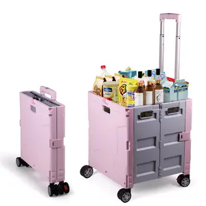 165LBS Pink Collapsible Grocery Cart with Wheels – Folding Rolling Cart for Apartments, Shopping & Weekly Errands | Hombetta outdoorfun