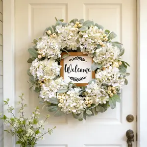 22 Inch Spring Wreath for Front Door Hydrangea Floral Wreath with Lamb's Ear & Berries Farmhouse Spring Decor for Indoor Outdoor Wall Window Wedding Party Decoration Bloom fancy nancy theme party