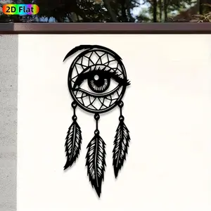 1pc Dreamcatcher with Evil Eye Metal Wall Art, Artistic, Dreamcatcher Statue Mural, Ideal Gift for New Year, Boho Decor Enthusiasts, Rust-Resistant Metal Wall Decor Wall Sculptures, Perfect for Bedroom Wall & Garden Fence, Unique Spiritual Home Decor