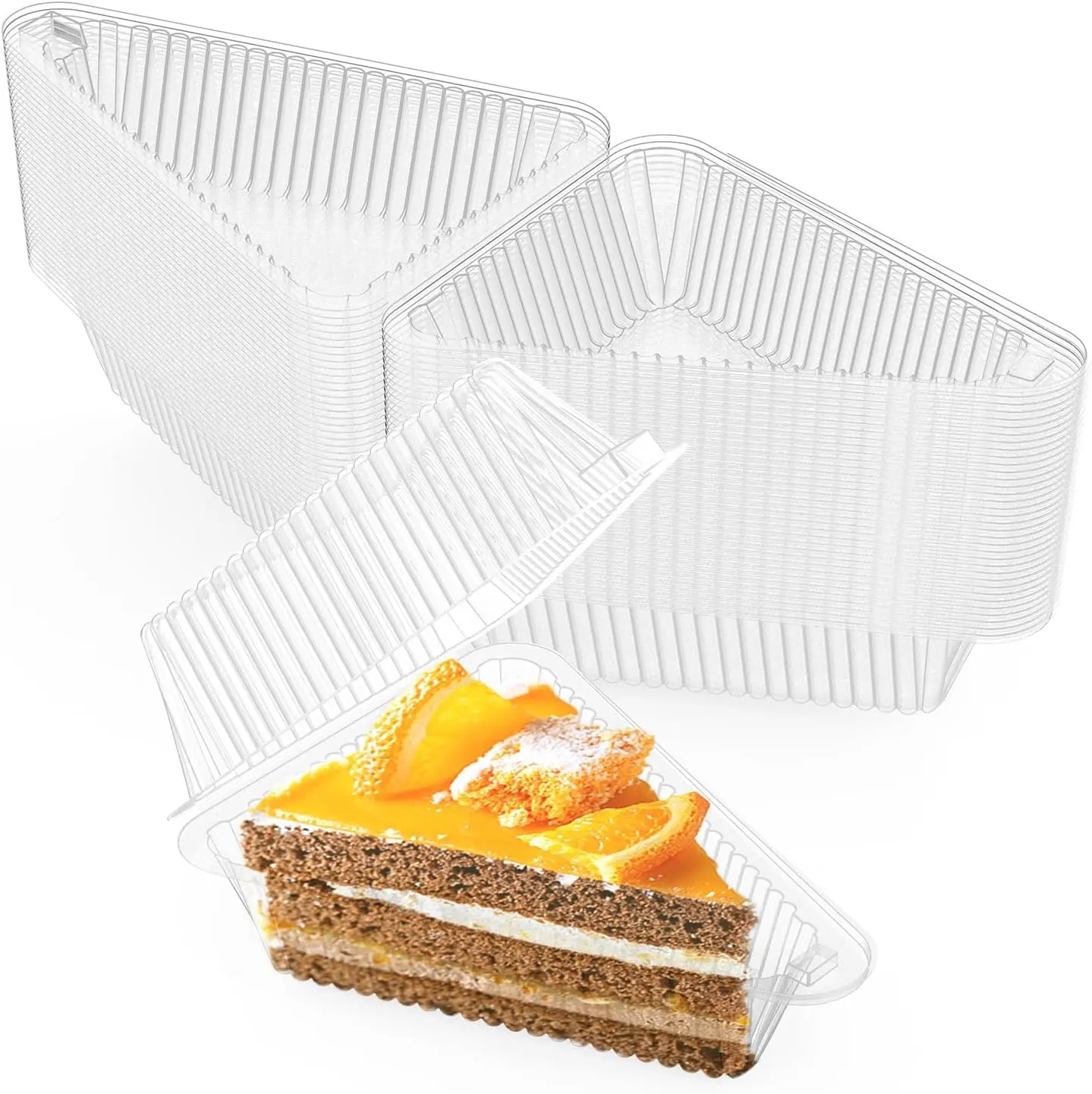 100 Pieces Cake Slice Plastic Containers, 4.33 Inches Hinged Lid Cheese cake Container, for Home, Bakery and Cafe