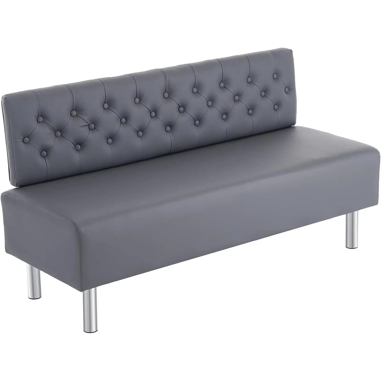 OmySalon 58.6in Waiting Room Bench with Back - Faux-Leather, Heavy-Duty, High-Density Foam Large Upholstered Office Guest Chair, Button-Tufted Lobby Furniture for Beauty Salon, Conference Room, Faux-Leather Benches, Heavy-Duty Benches