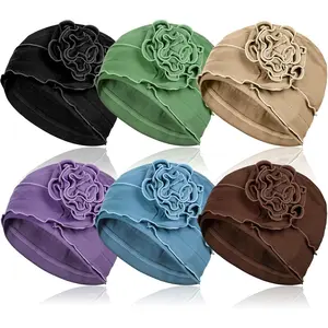 6 Cotton Chemo Turban Headwear, Soft Cancer Headwear Elastic Chemo Hats for Women with Hair Loss