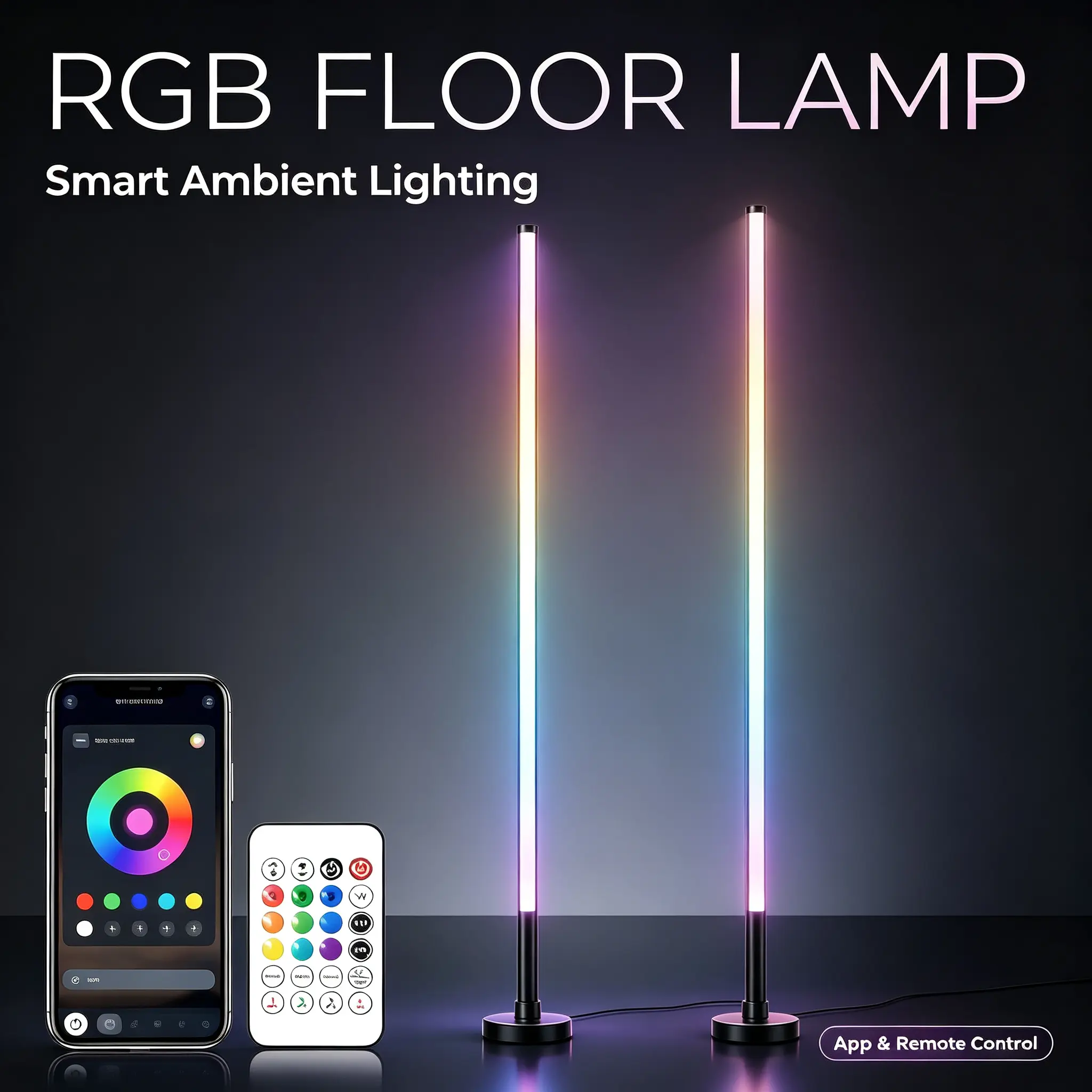 Smart RGB Corner Floor Lamp, 16M Color-Changing LED Standing Light, Music Sync, App & Remote Control Dimmable, for Gaming Room, Bedroom Decor RGBFloorLamp #GamingRoomDecor #MoodLight #SmartLamp #CornerLamp