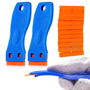 Plastic Razor Blade Scraper, 2PCS Scraper Tool, 100PCS Plastic Blades, for Cleaning Scraper Remover for Stickers, Decals, Adhesive, Labels, Paint from Glass, Car, Window, Caulk, No Scratches
