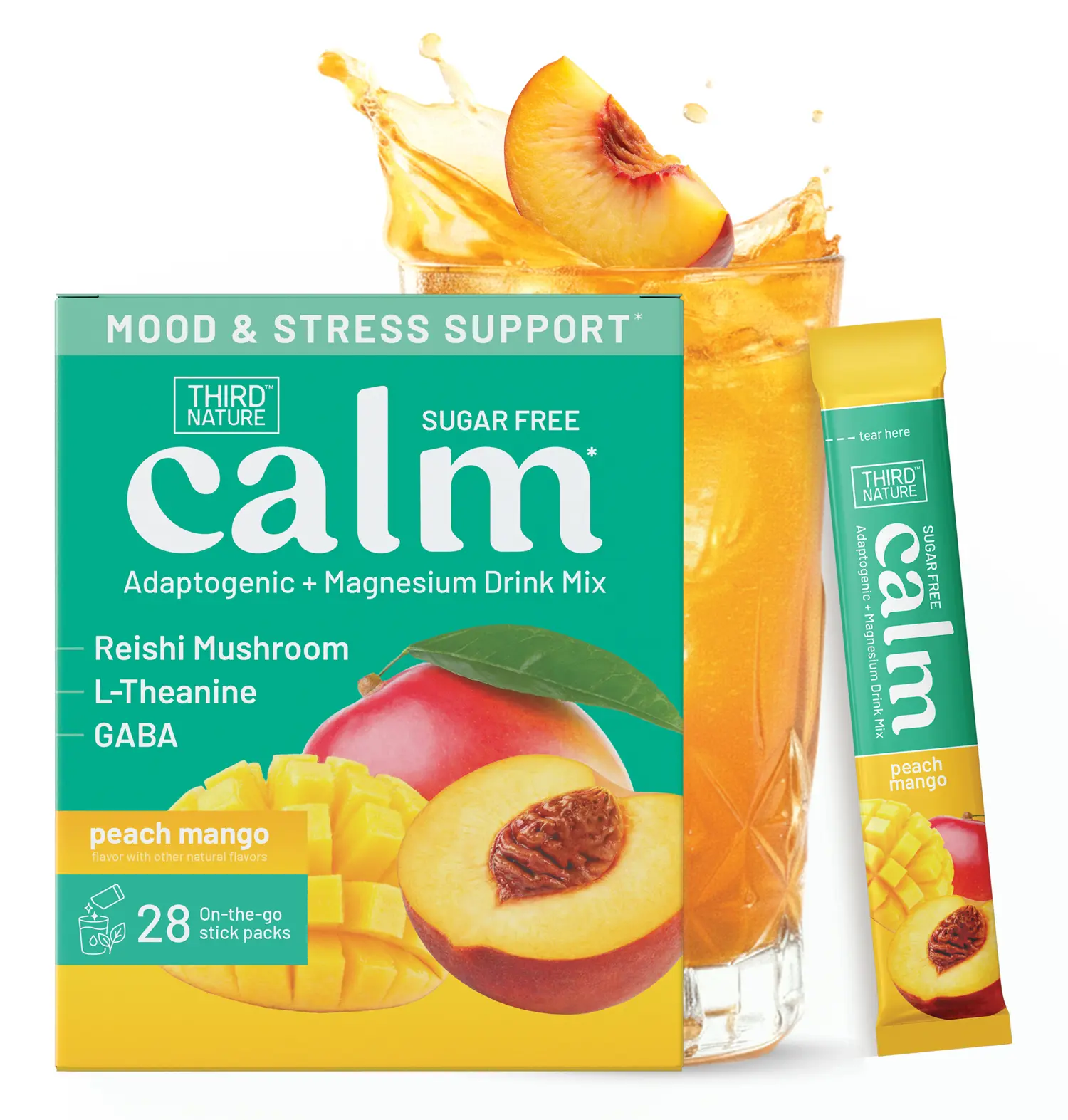 Third Nature Calming On-The-Go Drink Mix - Supports Anxiety, Stress, Sleep, Mental Clarity, Cortisol Balance, Relaxation, Nervous System Support, with Magnesium Glycinate, GABA, L-Theanine & Reishi Mushroom