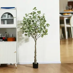 Plantas de Seda de Eucalipto Artificial de 5 Pies en Maceta, Árbol de Eucalipto de Plástico Sintético con Maletero de Plástico Duradero para Decoración Del Hogar, Oficina, Casa, Sala de Estar, Interior y Exterior