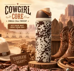 Owala Color Drop 24oz FreeSip Cowgirl Core Cow Print Water Bottle