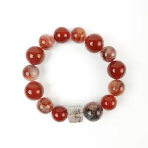 LUMAWU Beaded Bracelet Red Glue Flower Agate Super Seven | Unique Texture & Gentle Healing Energy