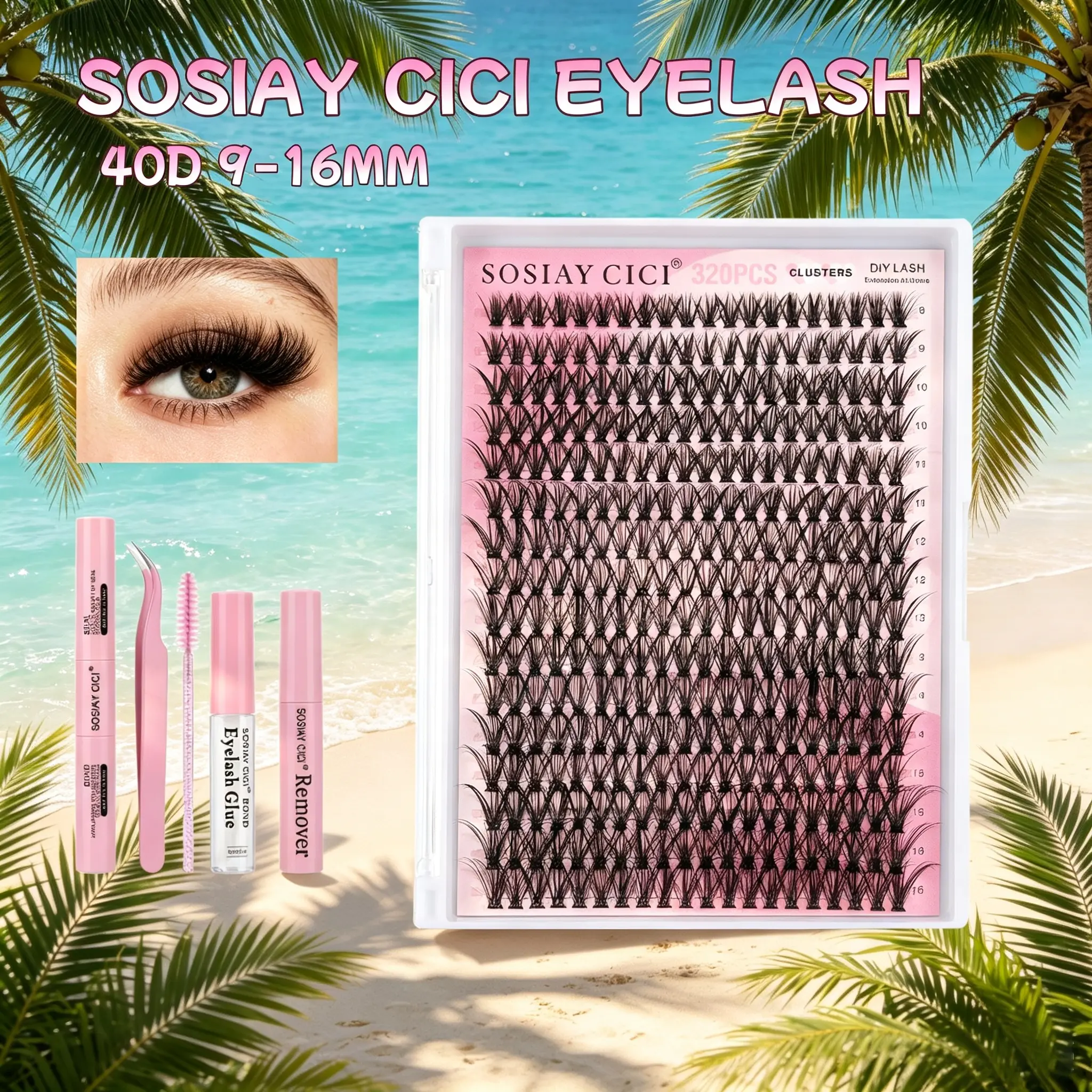 False Eyelash Extensions, 320 PCS Lash Cluster D Curl DIY Eyelash Extension Kit 9-16mm Mix 40D Individual Lashes with Lash Adhesive, Sealer & Remover Lash Applicator For longer eyelash styling, Easy Application & removal.