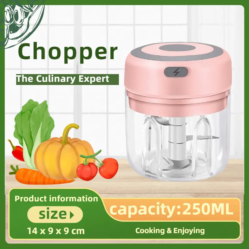USB Garlic Mincer Vegetables Chopper - 250ML USB-Rechargeable Electric Mini Food Processor, BPA-Free Durable Household Kitchen Appliance for Garlic, Ginger, Chili