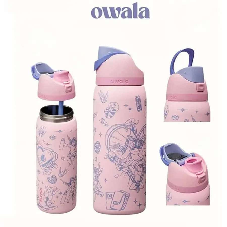 New Owala Cupid Tumbler Cup, Insulated Water Bottle with Straw Lid, Trendy Design Travel Cup for Outdoor Activities