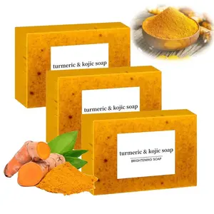1/2/3PCS Lemon Turmeric Kojic Acid Soap Set Brightening Dark Spot Remover Organic Body Care with Refreshing Lemon Scent Ideal for Daily Use Moisturizing Cleanser for Flawless Complexion soap saver bag