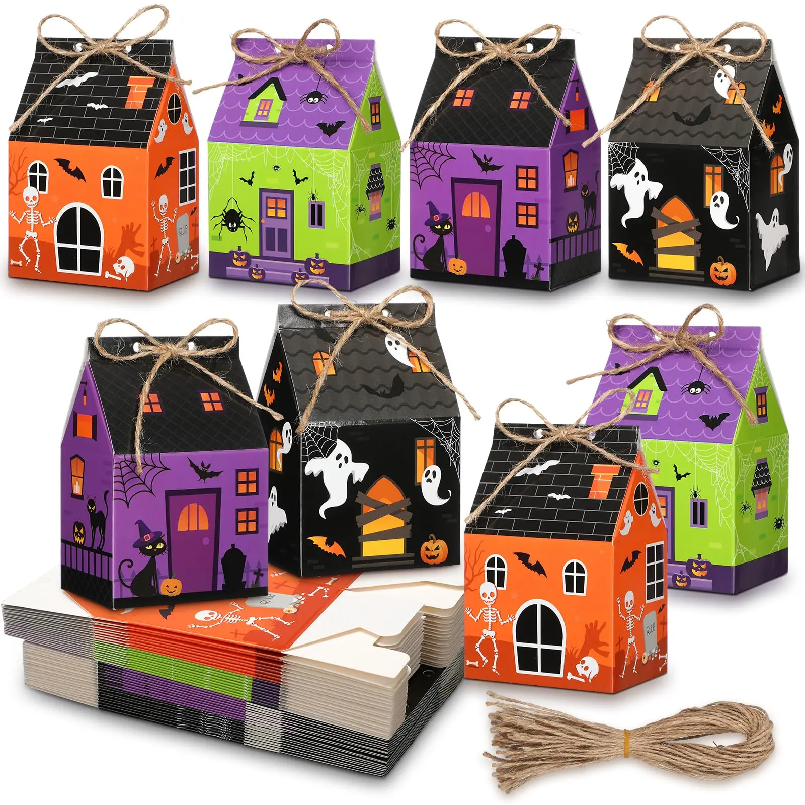 48/60 Pcs Halloween Mini Candy Boxes Treat Boxes Fill It Yourself Empty Gift Boxes Candy Boxes,School Home Table Halloween Decorations,Kraft Paper Container for Halloween Xmas Holiday Birthday Wedding Party Supplies