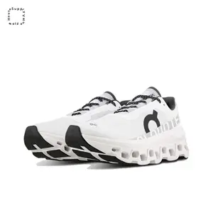 White Thick-soled Cloud Cushioning Running Shoes, Breathable Mesh Upper with Hollow Cloud Outsole Design