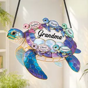 Custom Mother and Children Sea Turtle Suncatcher - Mother's Day Gift for Grandma & Mom with Kids Names - Custom Family Name Window Hanging - Gift for Turtle and Ocean Lovers