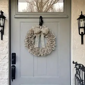 Rustic Burlap Wreath with Large Bow, Neutral Color, All-Season Farmhouse Decor, Housewarming Gift, Front Door or Wall Decoration, Hanging Home Decor