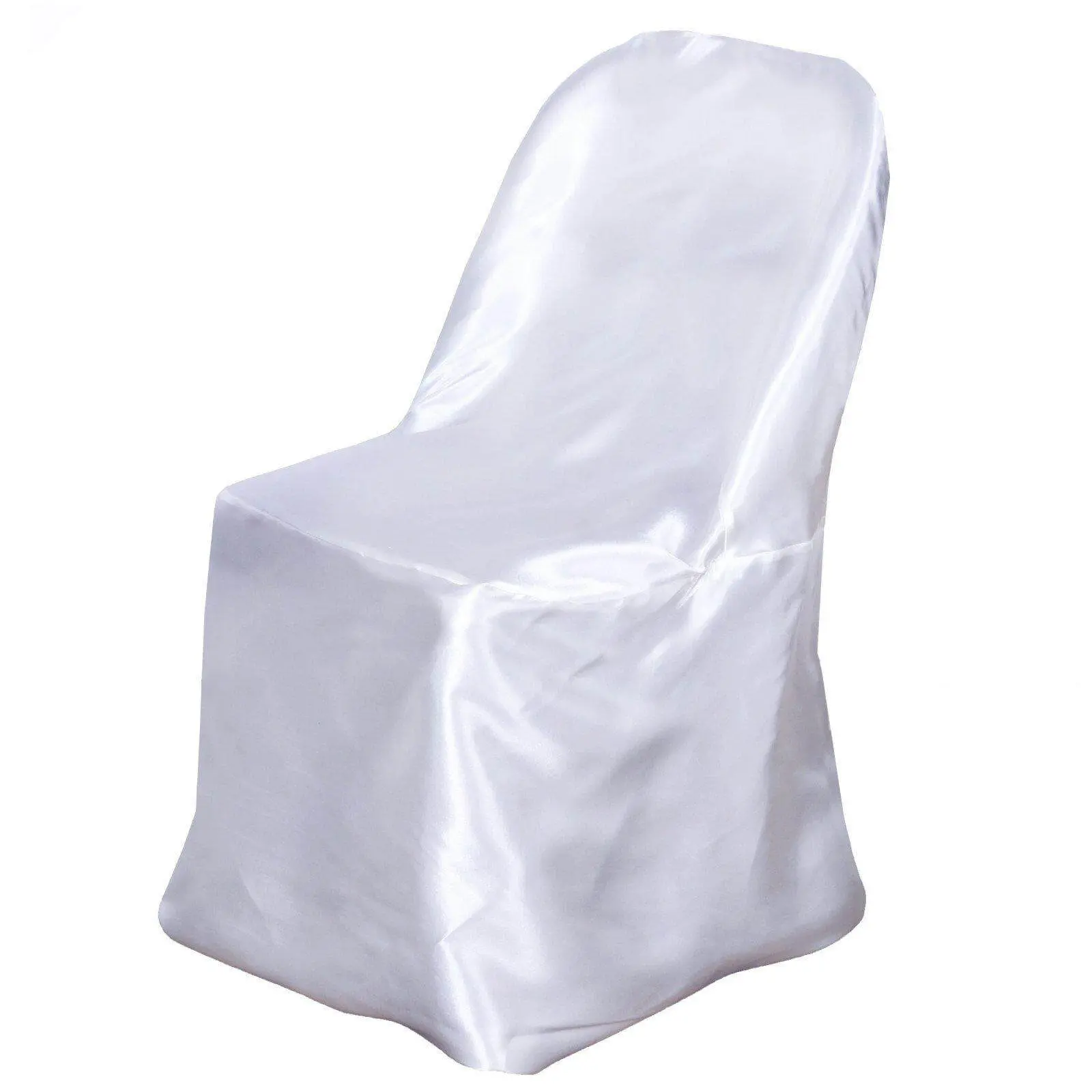 White Satin Foldable Chair Covers with Glossy Sheen - Reusable, Stylish Wedding Chair Covers for Formal Gatherings, Fits Standard Folding Style Chairs, Machine Wash