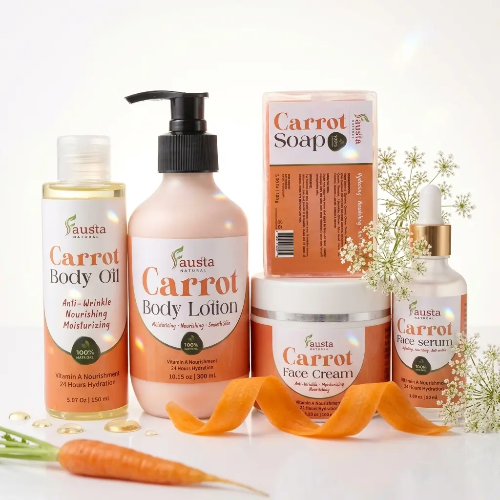 Fausta Naturel Carrot Skincare Set – Body Oil, Body Lotion, Face Cream, Face Serum & Carrot Soap