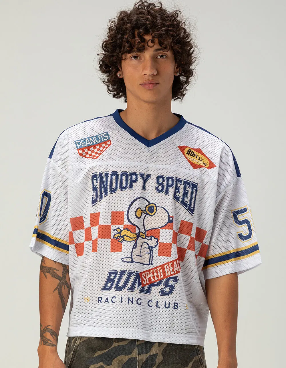 RSQ x Peanuts Mens Baggy Crop Mesh Racing Jersey RSQ x Peanuts Mens Baggy Crop Mesh Racing Jersey