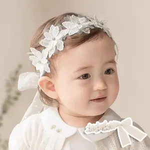 0-3 Y Vintage Girls Pearl Headband Vintage Baptism Headband Rhinestone Baby Headwear baby hair accessory First Birthday Costume