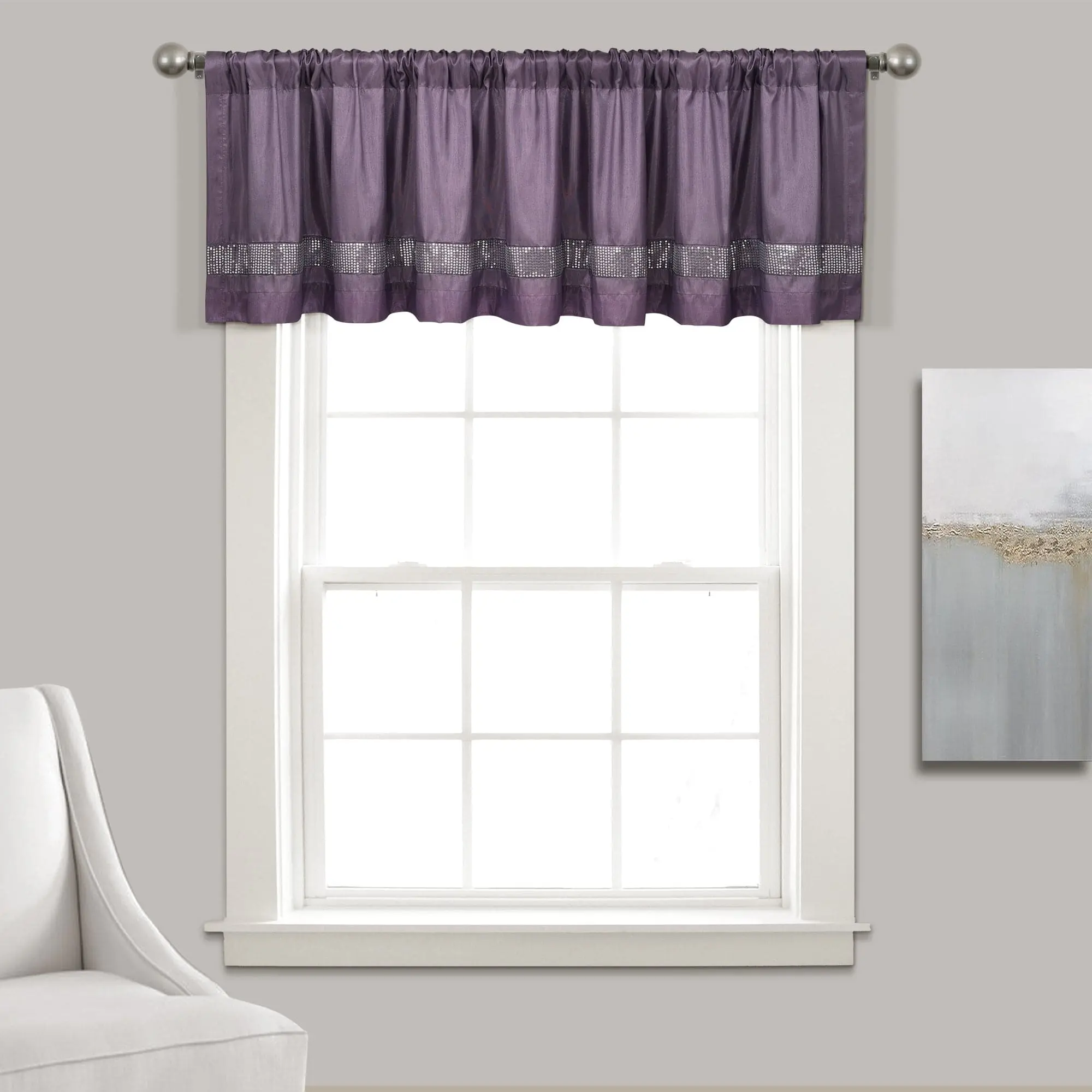 Lush Decor Night Sky Valance Single 84x18 Heavy Curtain with Shimmering Silver Sequins & Faux Silk for Home Decoration Easy Install 3" Rod Pocket