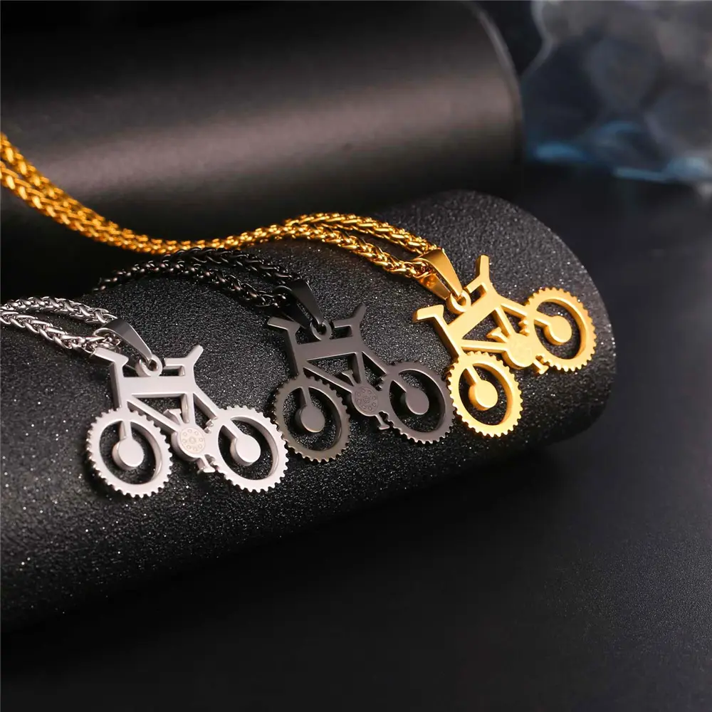 FaithHeart Punk Stainless Steel Bicycle Pendant Necklace, Adjustable Wheat Chain Unisex Fashion Jewelry for Daily Wear & Cycling Events, Biker Gift