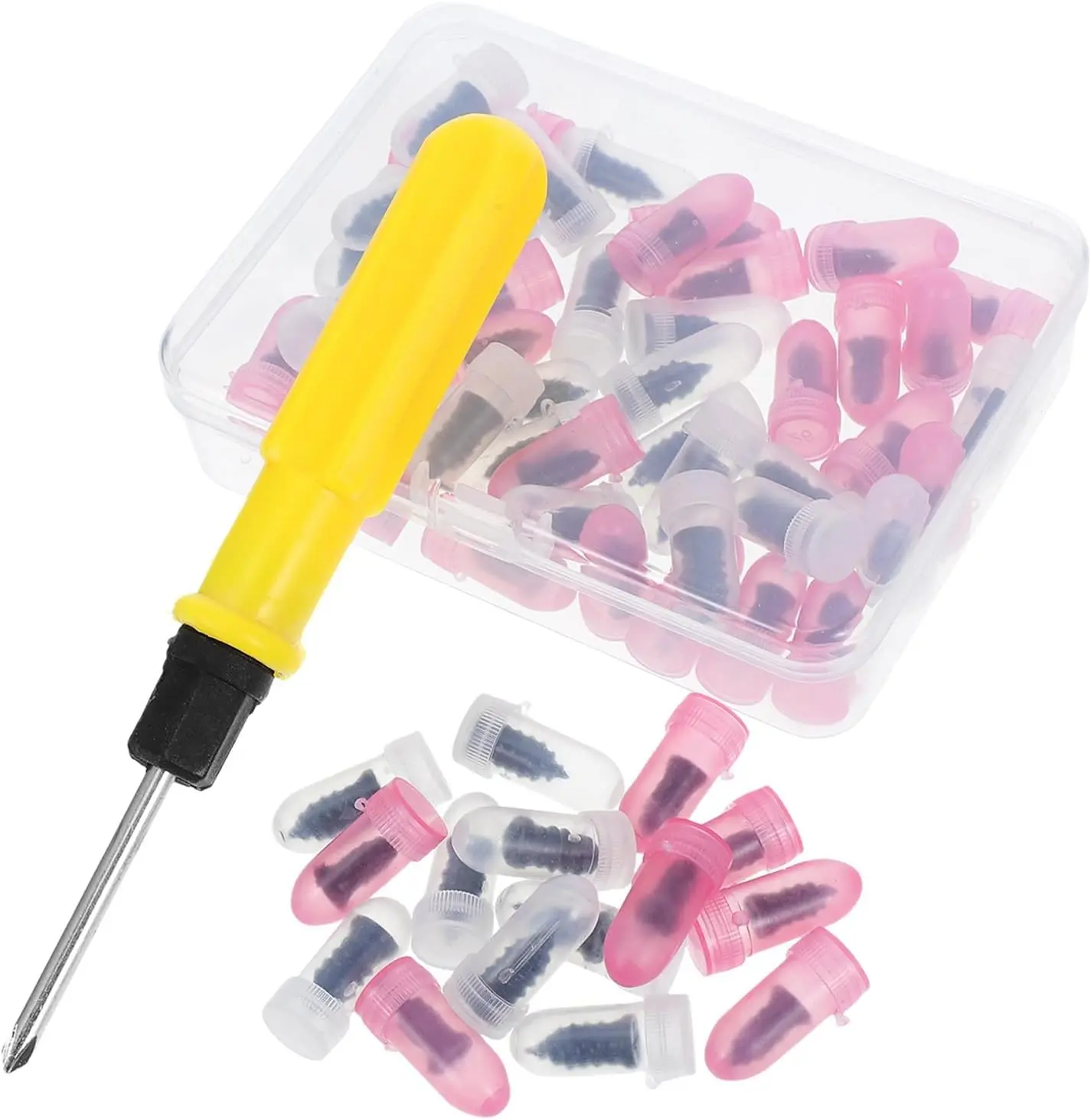 100PCS Tire Plug Kit with Screwdriver,Rubber Flat Tire Repair Kit for Fast Repair of Tire Punctures,Durable Car Tire Repair Kit Self-Service Repair Nails for Car Motorcycle Truck Vehicle Tire Patch Tire Inflator