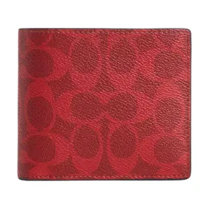 COACH 3-in-1 Wallet with Detachable Liner, Credit Card Slots, Coated Canvas, and Leather Accents for Men and Women in Red