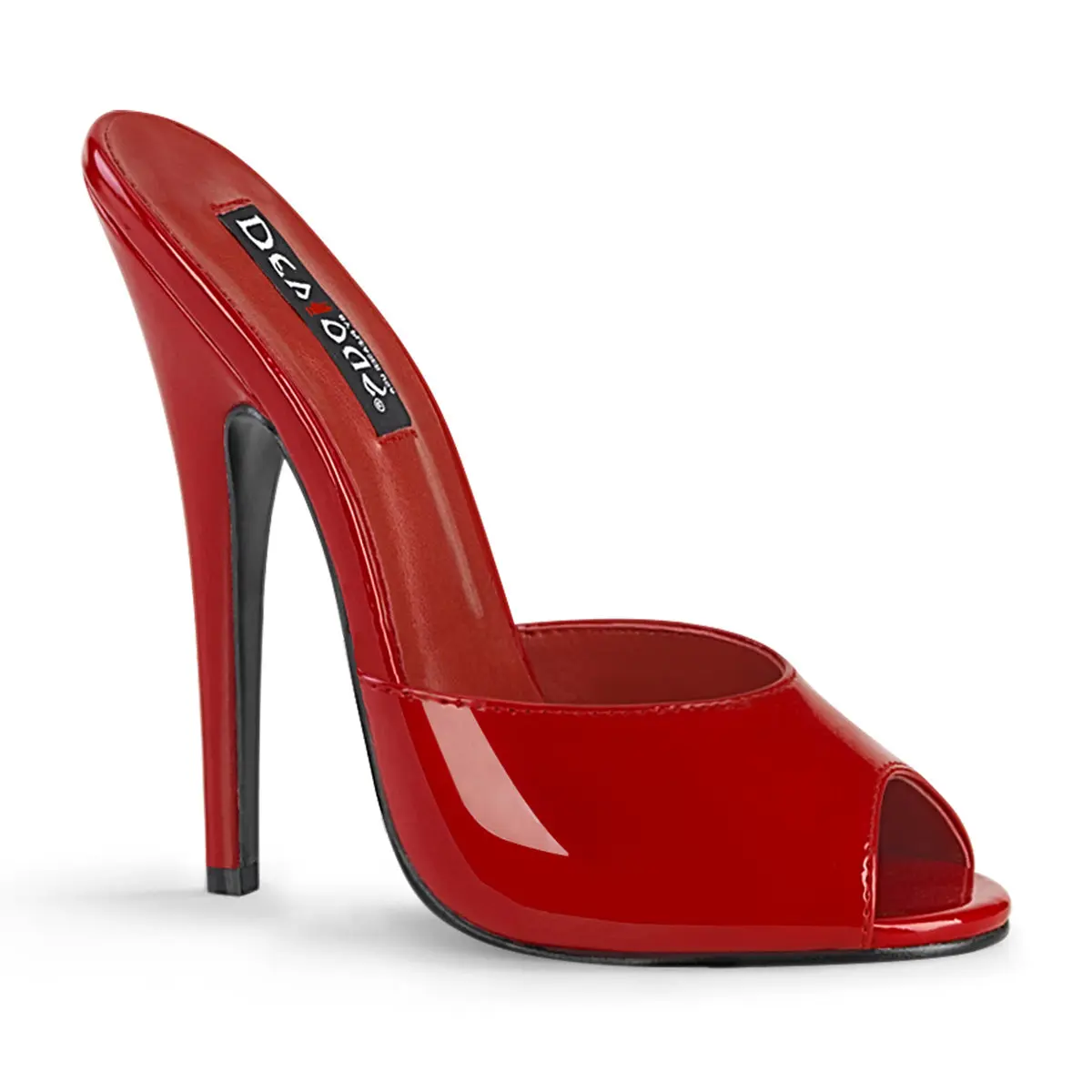 Women's Red Patent Leather Stiletto Mules - DOMINA-101 Peep Toe Slip-On Dress Shoes with 6-Inch High Heel, Footwear