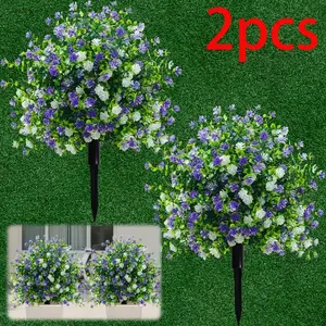 2 artificial potted trees with ground stakes, UV-resistant, resembling camellia shrubs, Camellia Shrub Look, suitable for indoor and outdoor decoration in summer and autumn, home, hotel, garden, wedding, and vacation settings, House Plants Decor