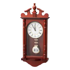 Grandfather Clock Vintage Pendulum Wall Clock 23.2 Inch Tall With Quartz Movement, Antique Style Wooden Case, Traditional Dial, Easy Install, Classic Home Decor For Living Room, Hallway Or Study, Reliable Timekeeping