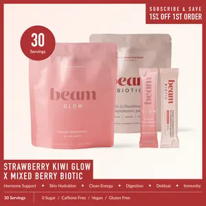 Beam Glow + Biotic Duo — 30 Single-Serve Sticks for Hormone Balance & Gut Health (Strawberry Kiwi + Mixed Berry) DealsForYouDays