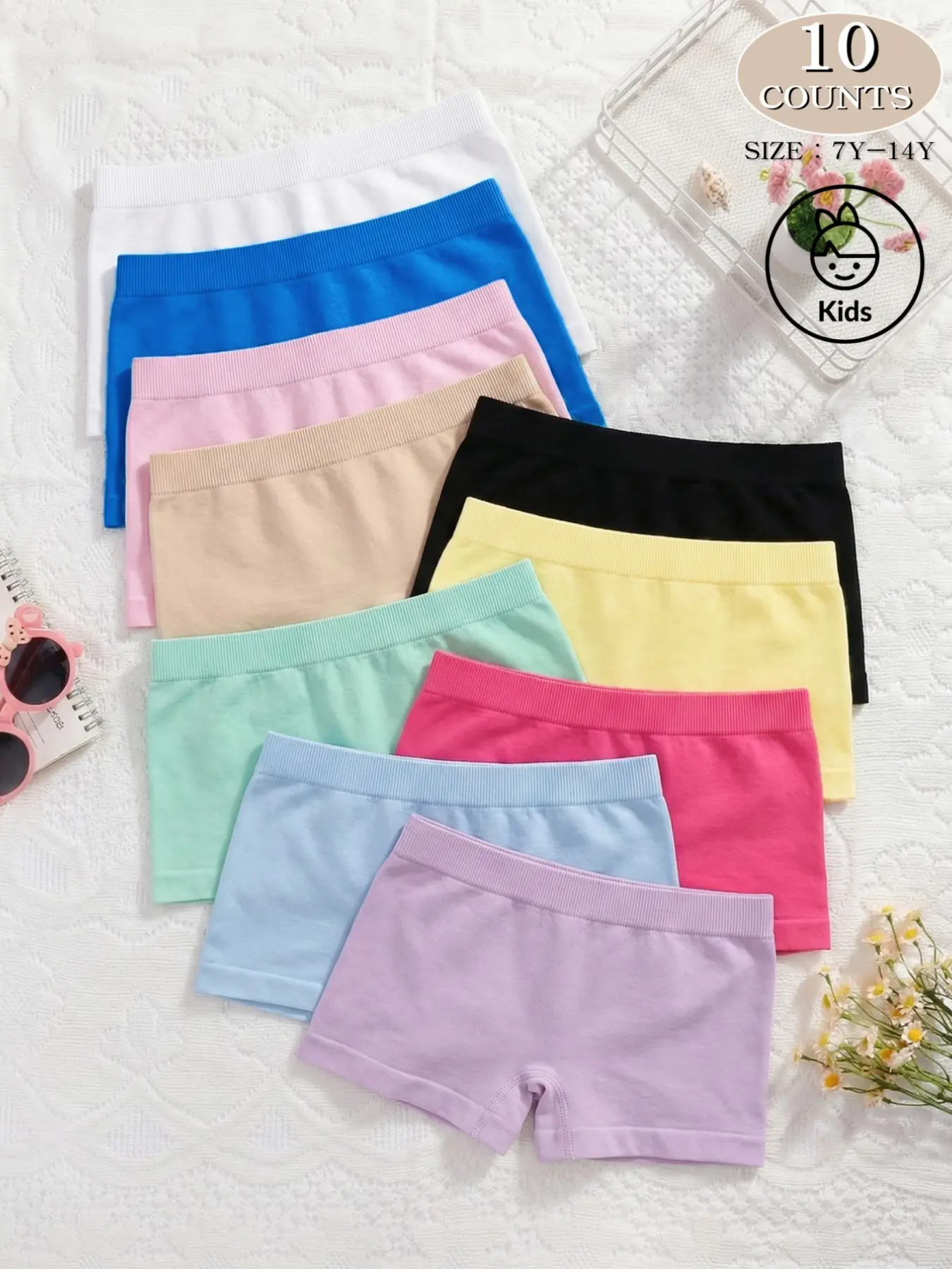 3/10 Pack Girls' Boxer Briefs, Ages 7-14, Casual Fitted Trunks, Breathable & Stretchy, Anti-Slip Design, Comfortable School Underwear, Knit Fabric Underwear