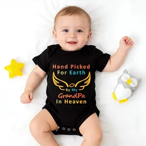 Baby Bodysuit Hand Picked For Earth By Grandpa In Heaven Wings Print 100% Pure Cotton Non-Irritating Snap Closure Breathable Stretchy Perfect For Gifting & Everyday