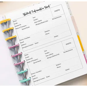 Student Info Sheets for 9 Disc Medium Size Planners Teacher Planner Inserts Refill Student Information Template, Student Log 9-Disc Planner, Student info sheets for 7x9.25 Medium Size 9-Ring Planners