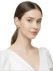 Zebaish Golden Plated C Cross Painted Ear Stud Tops 2cm x 2cm Synthetic Imitation Alloy Copper for Casual Formal Party