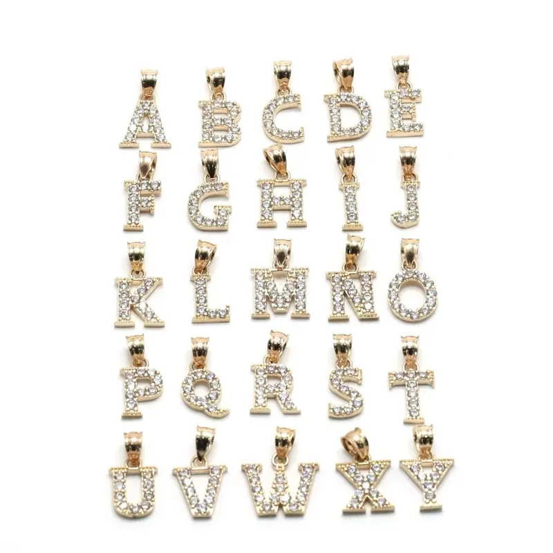 14K Gold Small Letter Pendants with Sparkling Cubic Zirconia