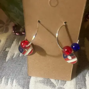 Hoop Earrings with Patriotic Drop Charms