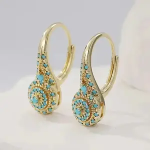 Gold Plated Teardrop Turquoise Dangle Earrings, Boho Vintage Drop Earrings, Elegant Inlaid Turquoise Statement Jewelry, Classic Stylish Ear Ornaments for Daily Dating Wedding Party Women Gift outdoorfun