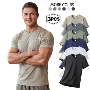 Men's ice silk quick drying T-shirt for summer, breathable and cool feeling, fitness, running, leisure, versatile short sleeved shirt