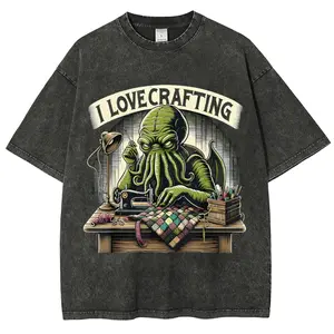 Herren Cosmic Horror Graphic T-shirt, Comfort Fit, with "I Love Handmade" Cthulhu Graphic, Perfect for Craft Lovers, Creative Clothing, Vintage Aesthetic, Comfortable Clothing, Breathable Material, Perfect Gift, Collectible T-shirt, PLUS SIZE
