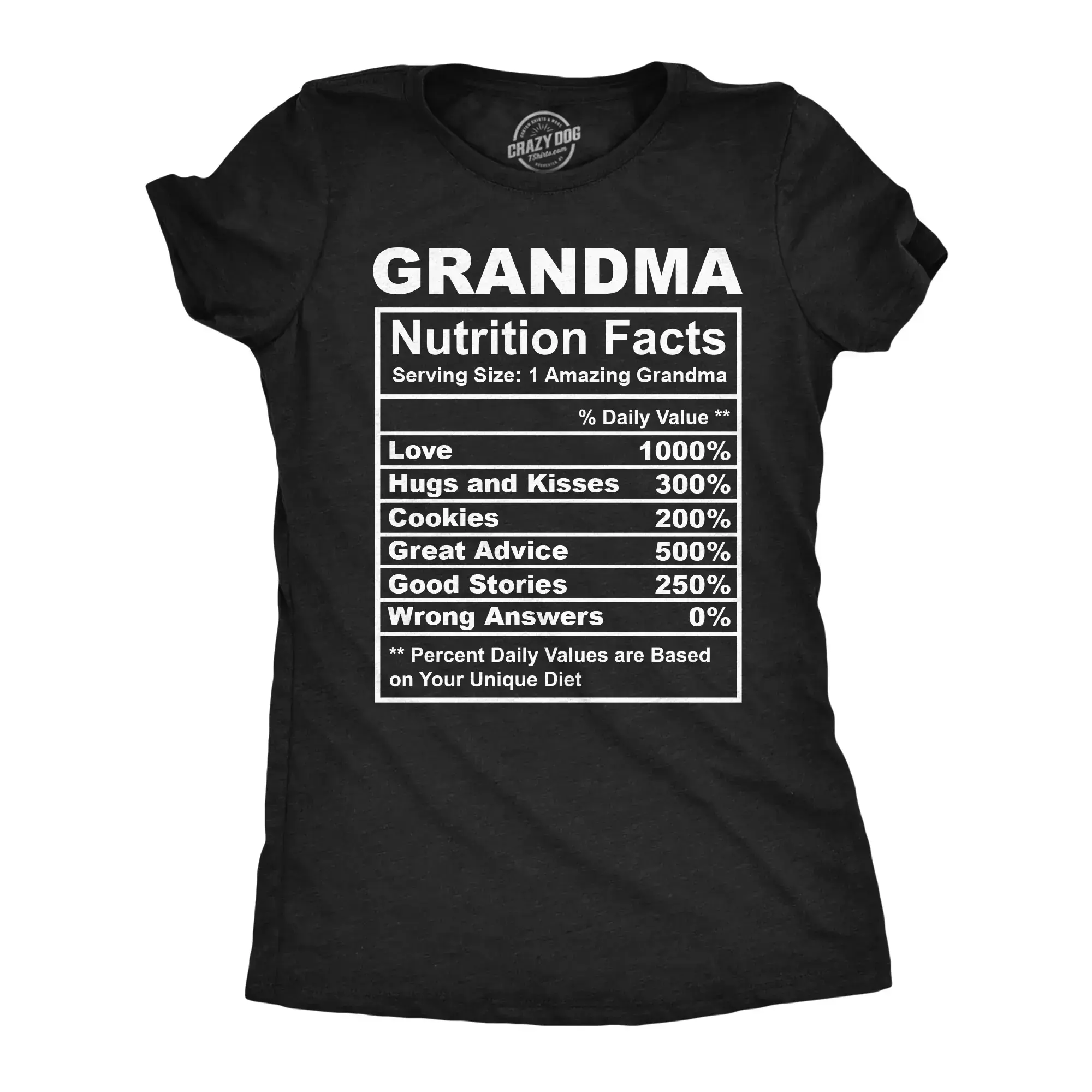 Womens Funny T Shirts Grandma Nutrition Facts Sarcastic Granny Graphic Novelty Tee For Ladies Funny Womens T Shirts Cute Vintage Fashion Casual Ladies T-Shirt Gift Food Tops for Women Funny Grandma Top Women's Black -GlowNest Coo Coo
