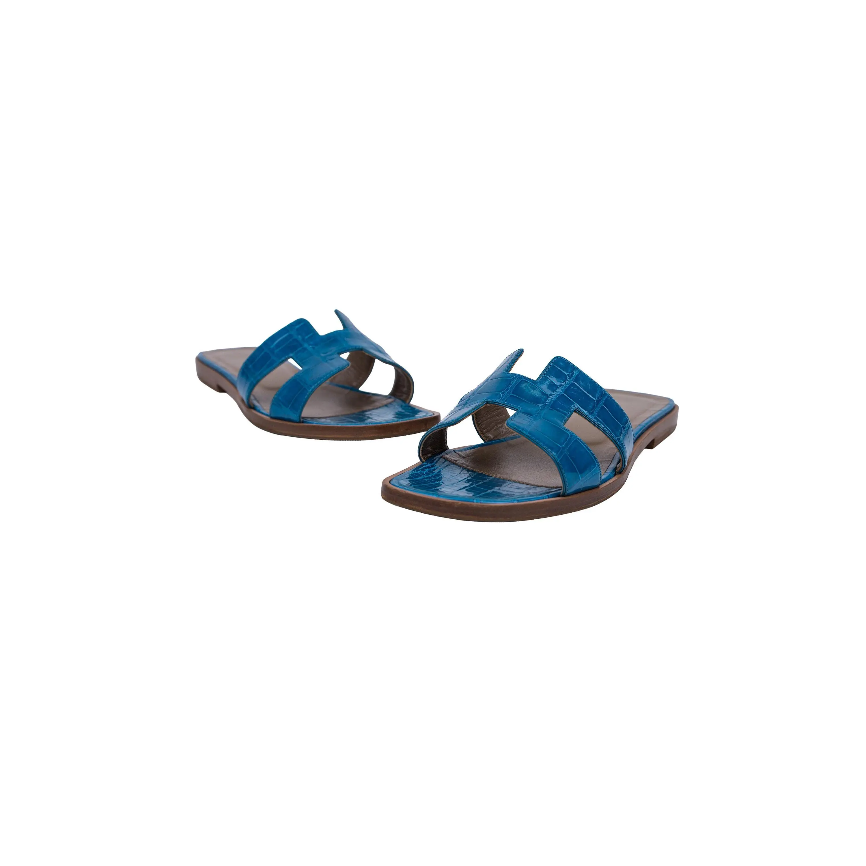 Hermès Blue Alligator Oran Sandals Size 37