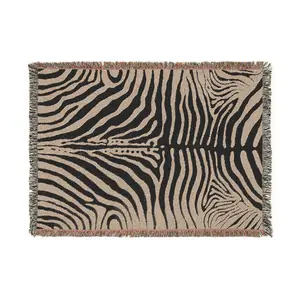Abstract Zebra Stripe Woven Blanket | Animal Print Throw, Neutral Decor