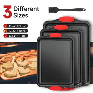 Stackable Baking Pan Set 3 Sizes, Non-Stick Cookie Sheet Oven Safe Up to 450°F, with Heat-Resistant Handles for Easy Cleaning & Storage