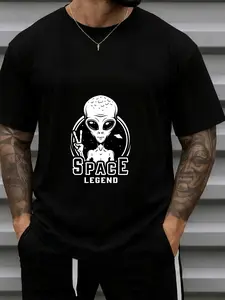 Men's Alien Graphic T-Shirt Space Theme Print Crew Neck Short Sleeve Casual Tee Festival Party Style