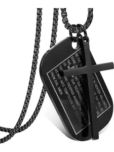 Stainless Steel Dog Tags Cross Necklaces for Men, Prayer Cross Necklace, Military Rolo Chain, Cross Chain Design, 3mm Thick, 24 Inch Long, Minimalist Chain Necklace, Inspirational Jewelry, Religious Jewelry
