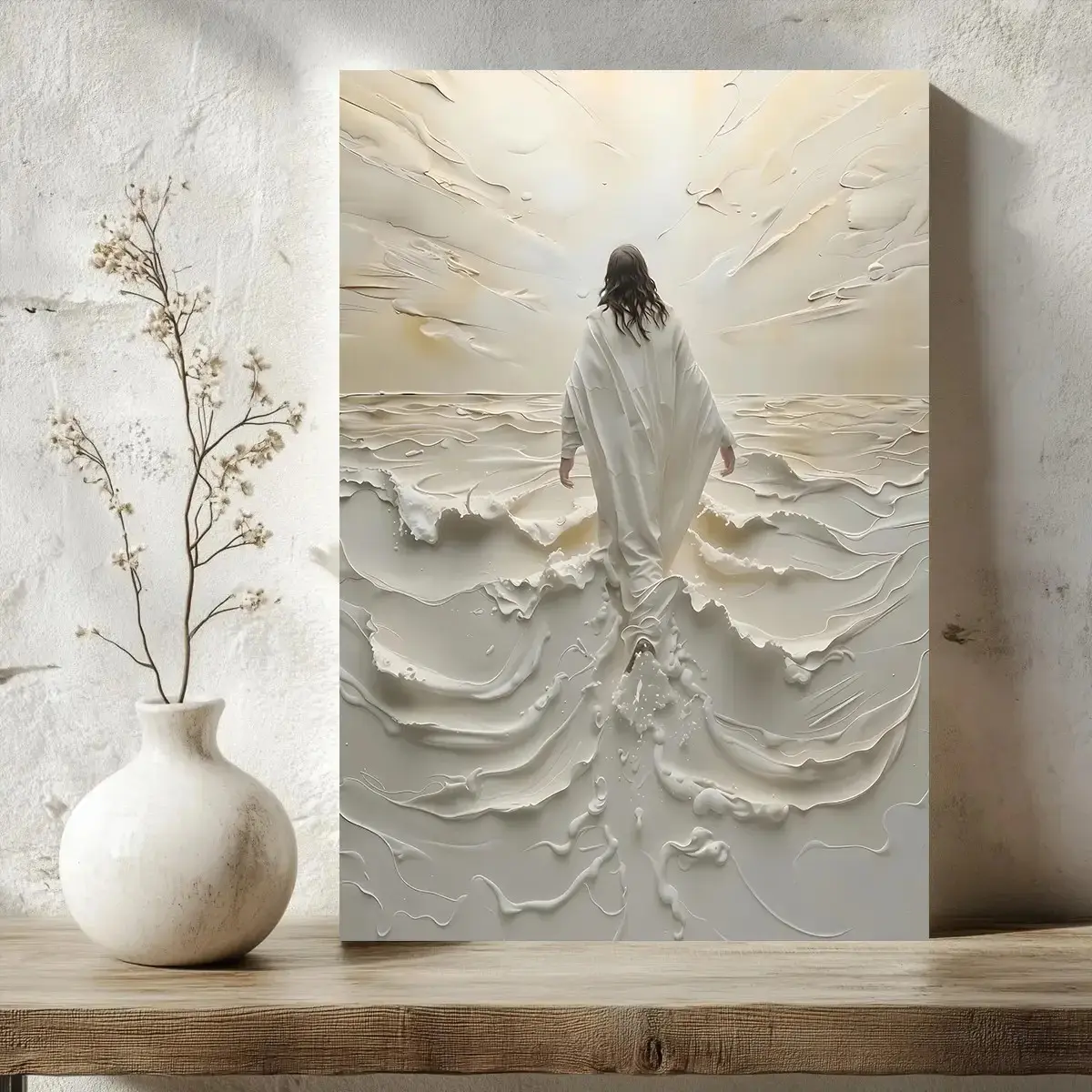 Jesus Walking on Water Canvas  , Christian Religious Painting Poster, Divine Light Jesus Artwork, Faith Inspired Home Decor, Modern Bible  Decor for Living Room Bedroom Church perfect decoration trendy print high-definition motivational  art wall corridor