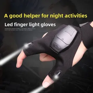 Rechargeable led flashlight luminous fishing gloves repair lighting gloves outdoor half finger night fishing gloves